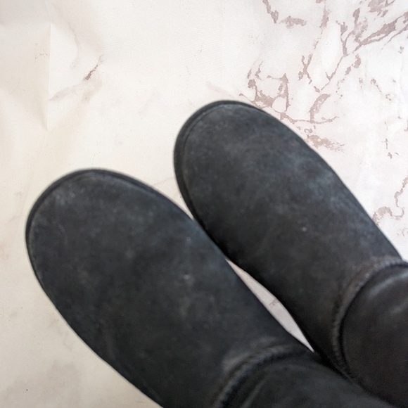 Bearpaw Boot Women US 6 EU 37 Black Shearling Fur Sheepskin Toggle Calf - Picture 10 of 12